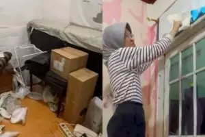 Gudang tak terawat ini disulap jadi kamar estetik, tembok lembap berubah jadi bak baru