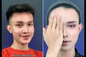Skill makeup-nya bak MUA profesional, transformasi pria jadi idol K-Pop cewek ini bikin takjub