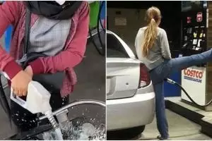 11 Momen lucu cewek saat isi bensin di SPBU, ada-ada aja tingkah nyelenehnya