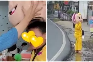 Cewek ini traktir makan bocah yang jadi badut jalanan saat hujan, aksinya banjir pujian