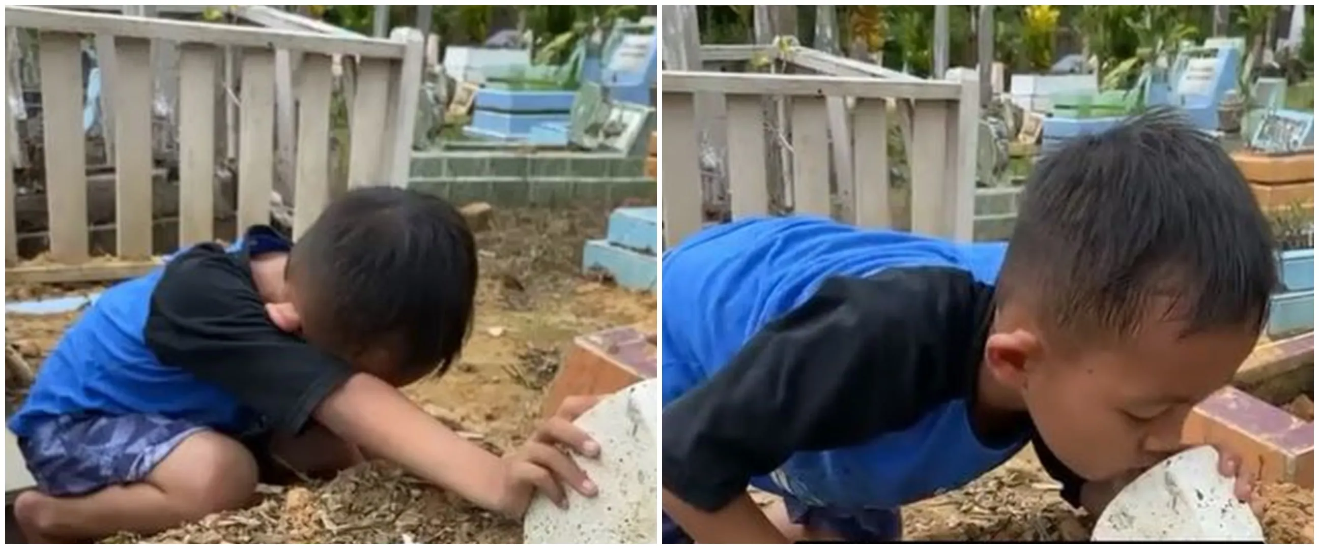 Rindu usai 2 minggu ditinggal ibunda, momen pilu bocah tertunduk sedih di depan makam ini bikin nyesek