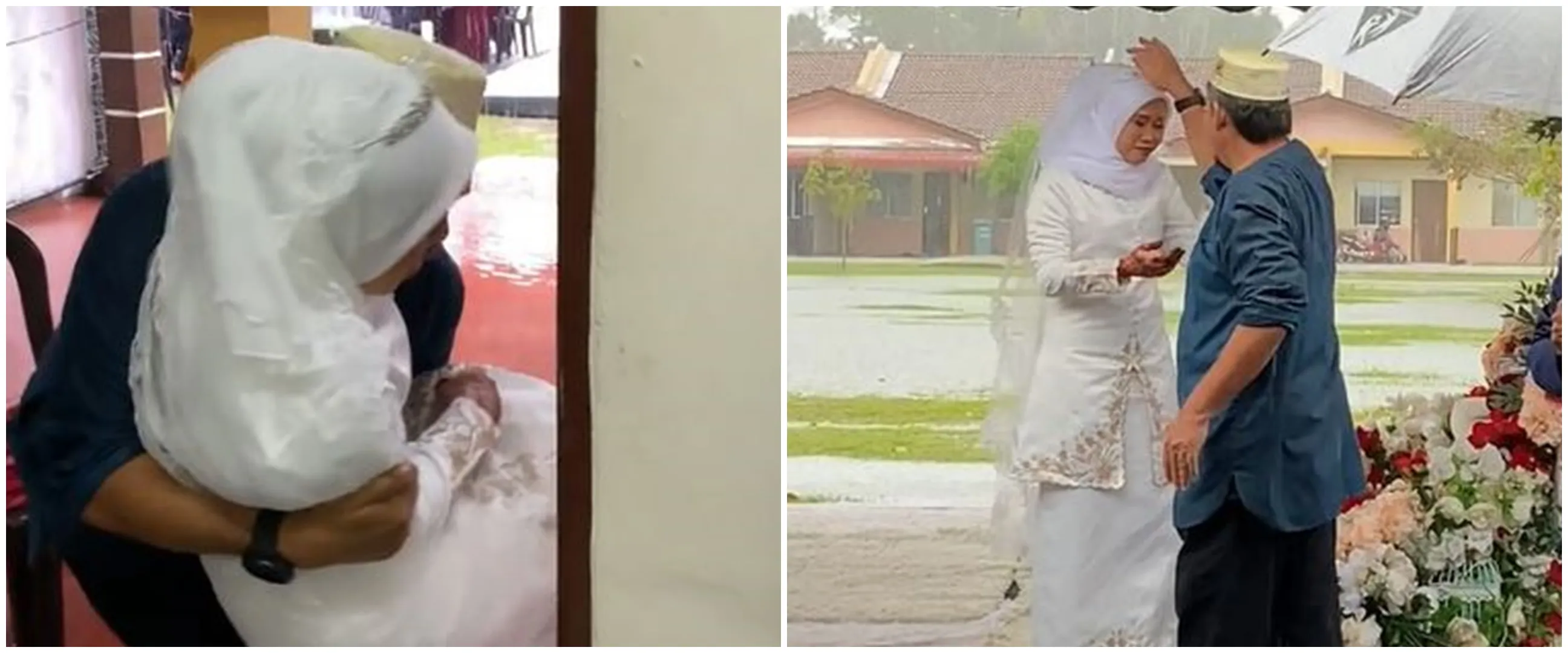 Tak mau sang anak kehujanan, momen seorang ayah gendong putrinya di hari pernikahan ini bikin haru