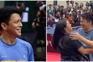 9 Momen Ariel Noah main tenis meja ditemani anak, tak segan peluk cium meski kalah