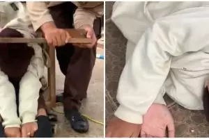 Cewek ini panik banget badannya tersangkut kursi, momen penyelamatannya dramatis tapi kocak