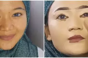 Pengantin dirias MUA bak pakai topeng foundation, hasilnya flawless nggak bikin warna kulit berubah
