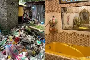 Dari luar bak rumah pemulung, interior hunian ini ternyata mewah berlapis emas
