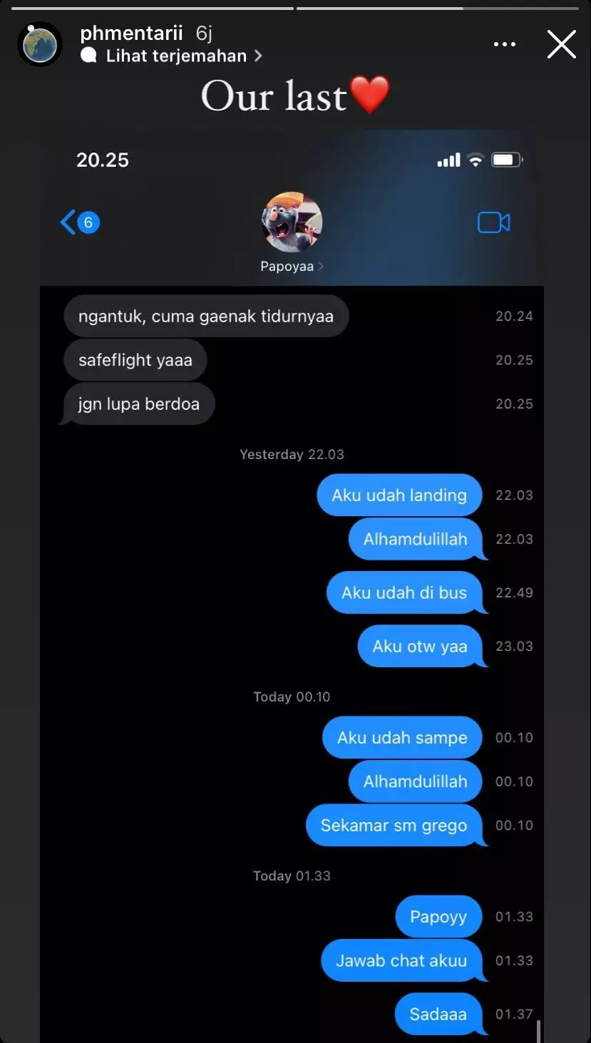 chat terakhir kekasih kepada syabda © instagram
