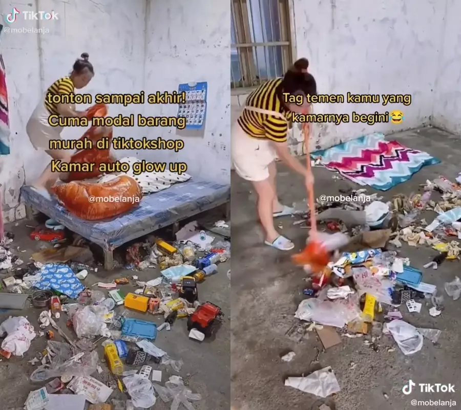 makeover estetik kamar kumuh penuh sampah © TikTok/@mobelanja