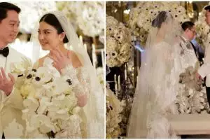 Anggun berbalut gaun klasik, ini 11 detail penampilan Valencia Tanoesoedibjo saat pemberkatan nikah