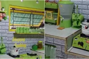 Dapur hijau sederhana tanpa kitchen set mahal ini rapinya memanjakan mata, bikin semangat masak