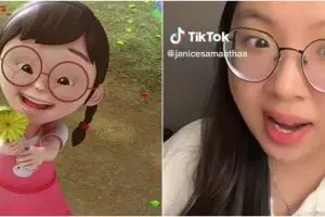 Tirukan gaya tokoh di Upin & Ipin dengan makeup, wanita ini disebut Mei Mei dunia nyata