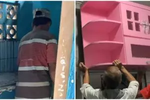 Dapur sempit di makeover jadi cantik bernuansa serba pink, 9 potret perubahannya bikin betah masak