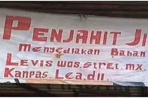 13 Tulisan kocak di spanduk tukang jahit ini bacanya bikin dahi berkerut