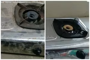 Tanpa direndam air, ini cara membersihkan kerak dan noda minyak tungku kompor gas cuma modal Rp3.000