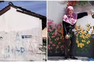 Tembok kumuh bangunan Posyandu ini jadi estetik setelah dilukis, penampakannya sedap dipandang