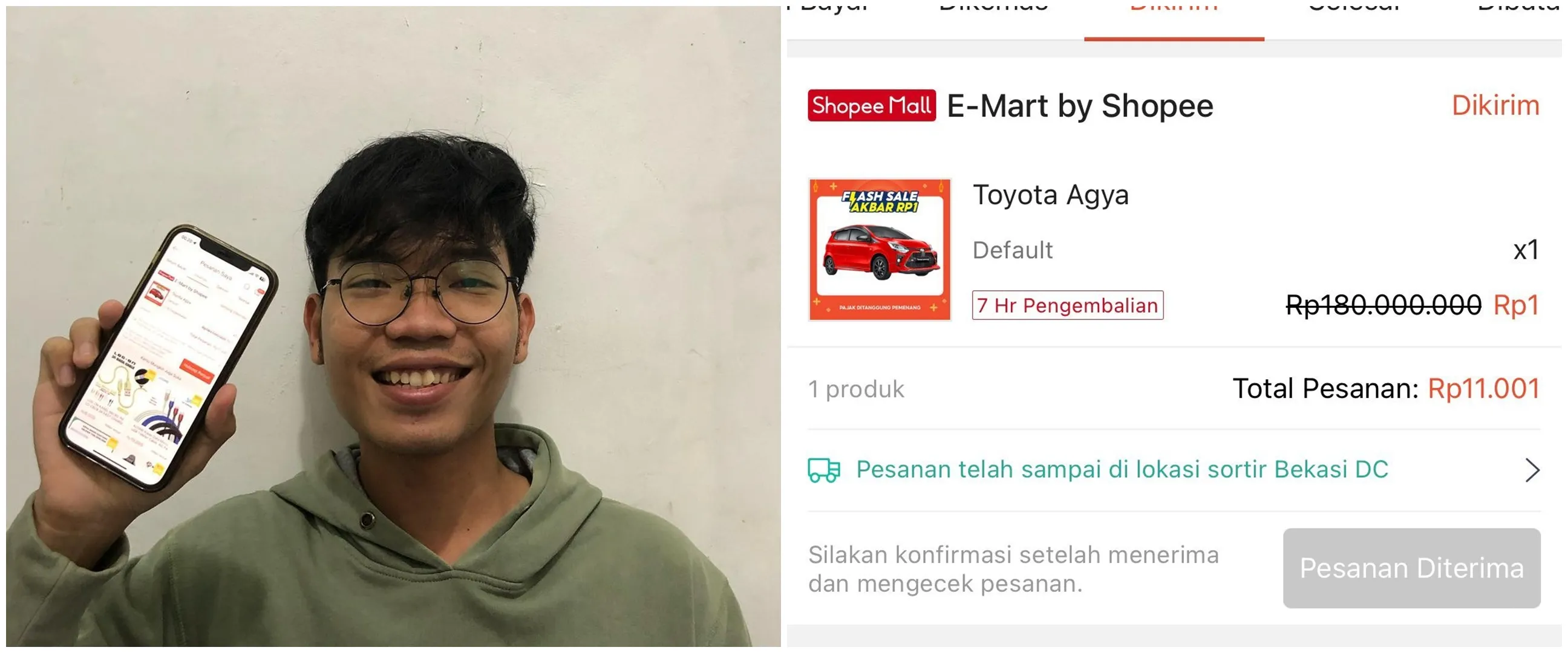 Iseng ikut flash sale online shop, pria ini hoki beli mobil cuma Rp 11 ribu
