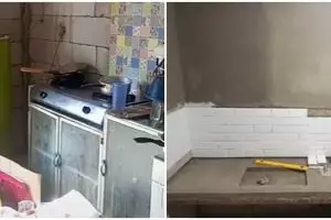 Renovasi dapur kecil berantakan jadi rapi dan estetik, bikin betah masak