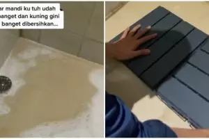 Tak ganti keramik, potret kamar mandi lantainya kuning usai dimakeover hasilnya bikin salah fokus