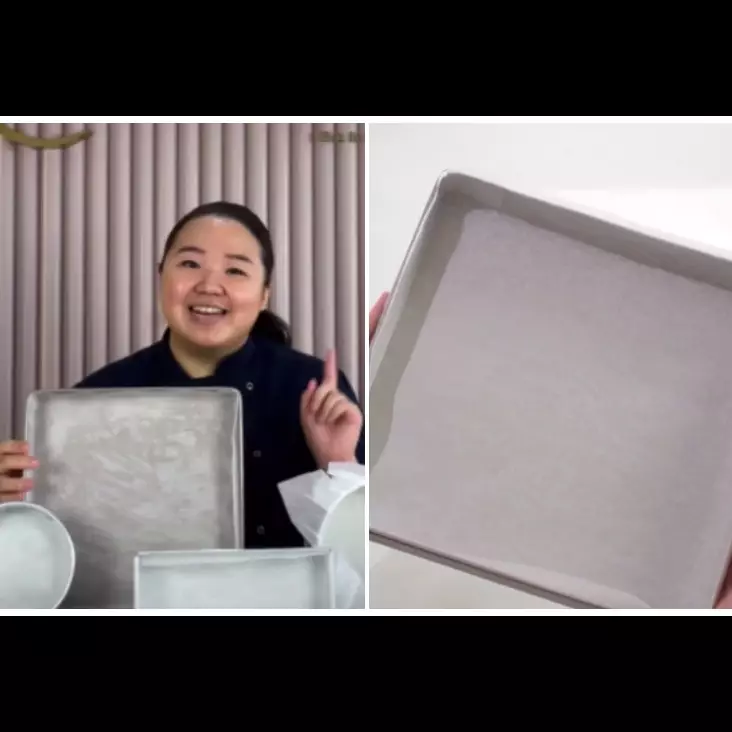 Bukan dipotong, ini trik praktis memasang baking paper di loyang roti gulung agar bentuknya rapi