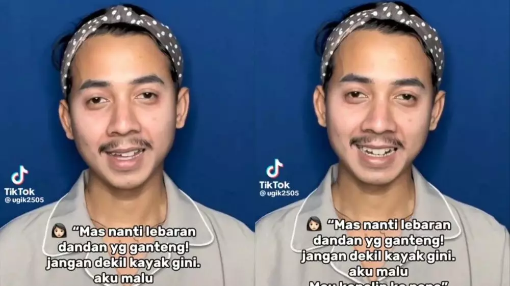 Transformasi riasan pria berkumis ini bikin pangling © TikTok
