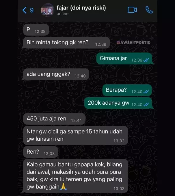 chat lucu teman pinjam duit Berbagai sumber