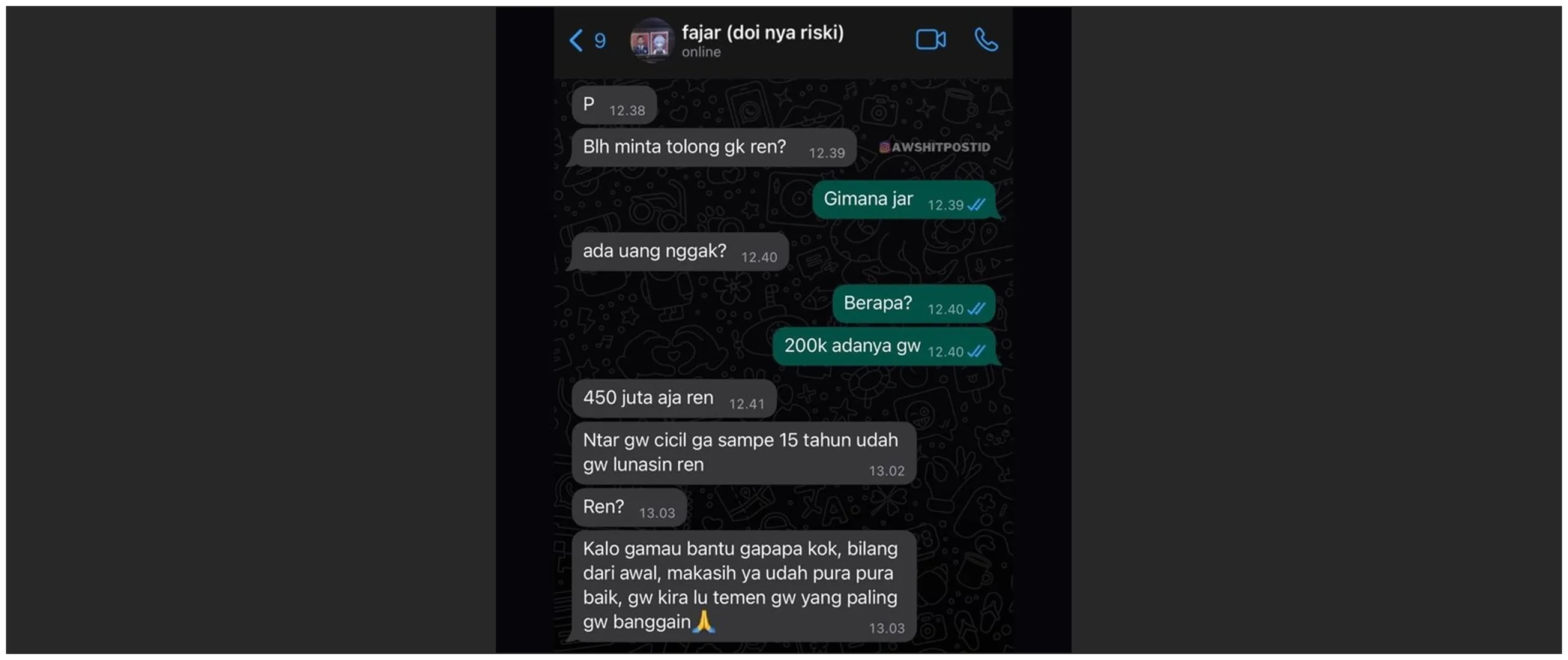 Nggak habis pikir, 13 chat lucu teman pinjam duit ini caranya nyeleneh pol bikin geleng kepala