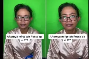 Transformasi wanita berkacamata dirias MUA dengan look flawless, hasilnya mirip Rossa