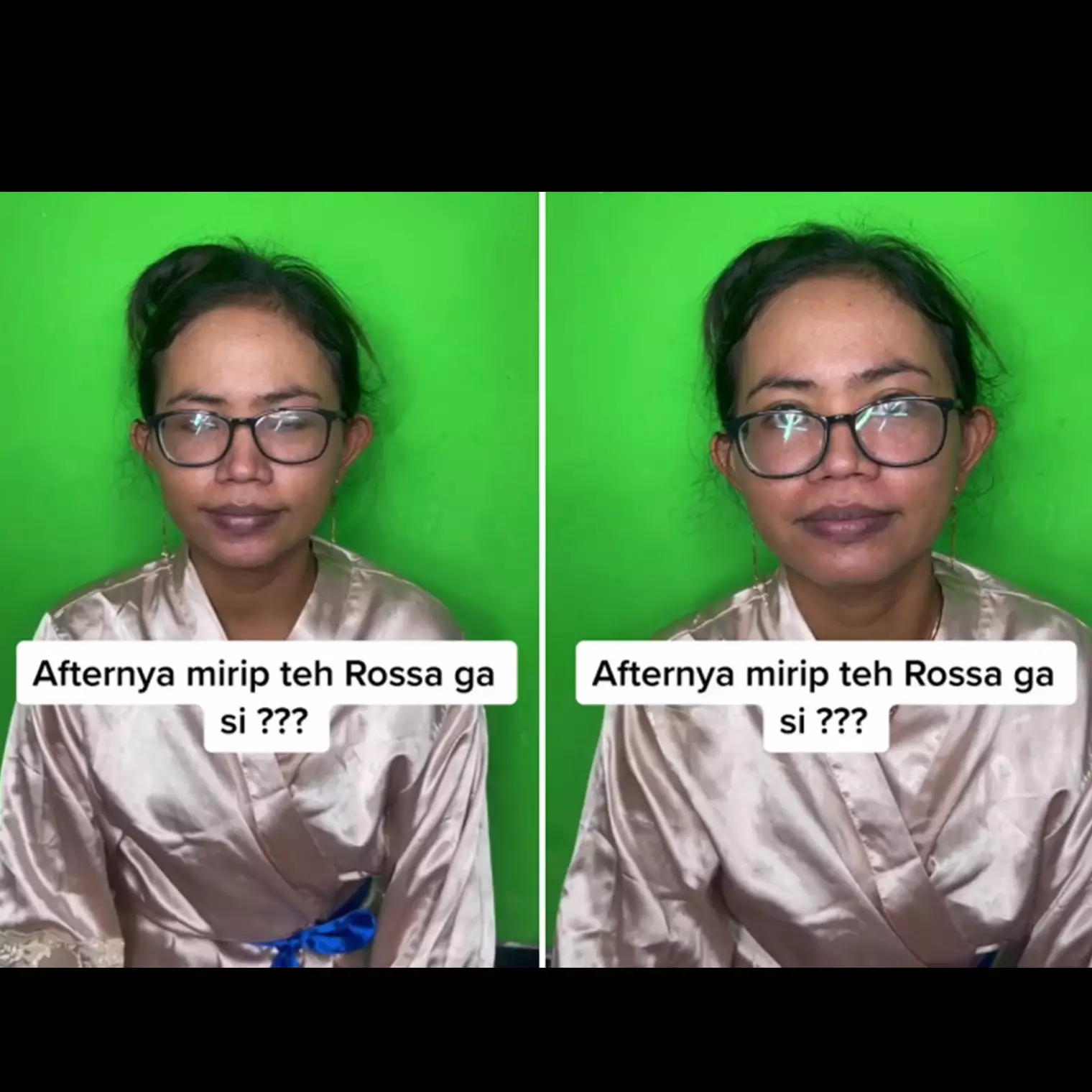 Transformasi wanita berkacamata dirias MUA dengan look flawless, hasilnya mirip Rossa