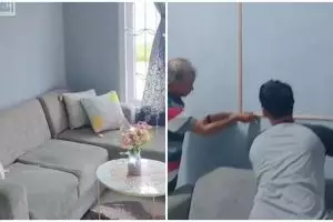 Potret makeover ruang tamu jadi estetik dengan list kayu low budget, modalnya kurang dari Rp 200 ribu