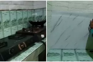 Hanya modal wallpaper, dapur selebar 1 meter ini dimakeover jadi lebih estetik