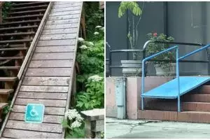 Bukan membantu, 11 potret kocak jalur khusus kursi roda ini bikin garuk kepala