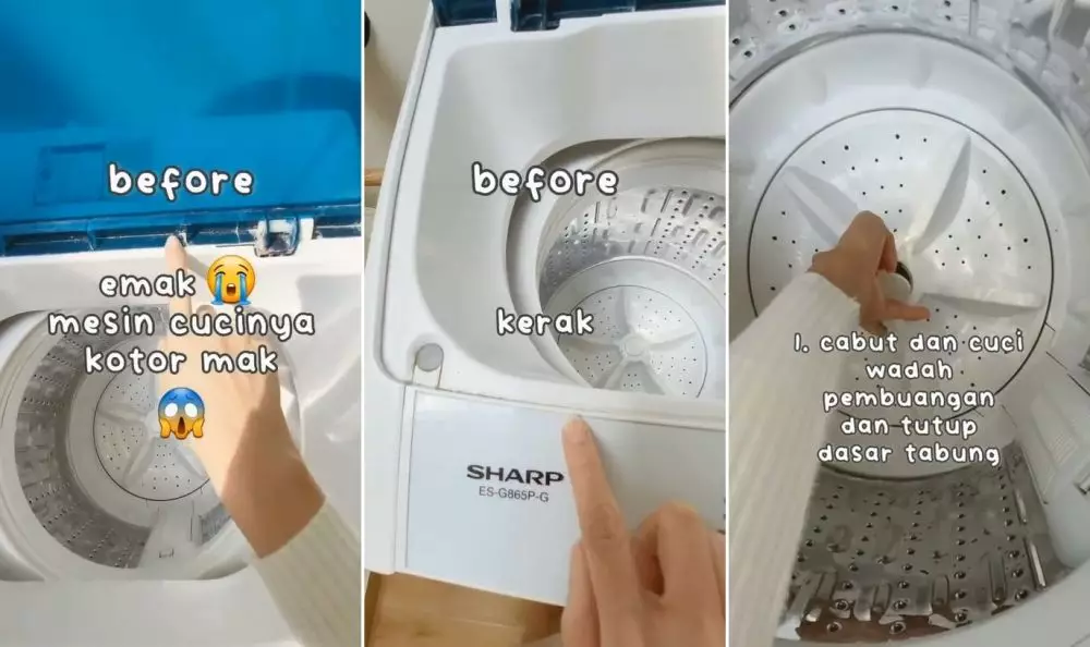 cara bersihkan mesin cuci 1 tabung © TikTok cara bersihkan mesin cuci 1 tabung © TikTok