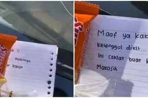 Wanita ini dapat surat minta maaf dan cokelat usai mobil tersenggol, kerusakannya tetap bikin dongkol