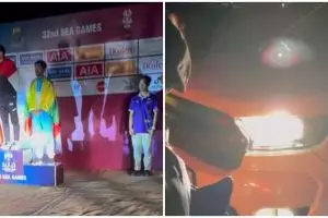 Momen pemberian medali Sea Games Kamboja pakai lampu mobil tuai sorotan, ternyata ini penyebabnya