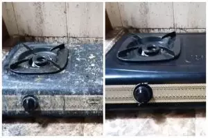 Cara bersihkan noda minyak dan jamur membandel pada kompor, simpel tanpa baking soda atau sitrun