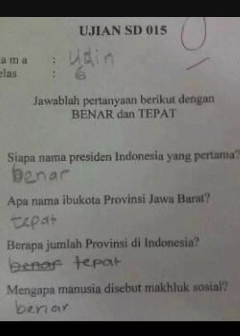 Potret kocak jawaban ngawur Berbagai sumber Potret kocak jawaban ngawur Berbagai sumber