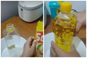 Bukan corong, trik mengisi ulang minyak goreng ke botol pakai 1 alat ini bantu ibu saving uang belanja