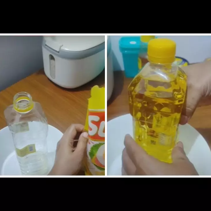 Bukan corong, trik mengisi ulang minyak goreng ke botol pakai 1 alat ini bantu ibu saving uang belanja