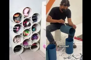 Cara mudah bikin rak sepatu low budget dari 1 bahan material, tampilan estetik untuk menata alas kaki