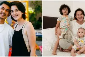 Tanpa bantuan baby sitter, begini 11 momen telatennya Dahlia Poland saat momong tiga anak