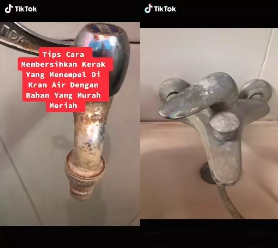 membersihkan kerak yang menempel di kran © TikTok