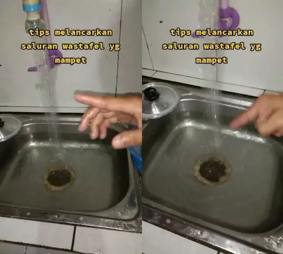 mengatasi saluran wastafel tersumbat © TikTok