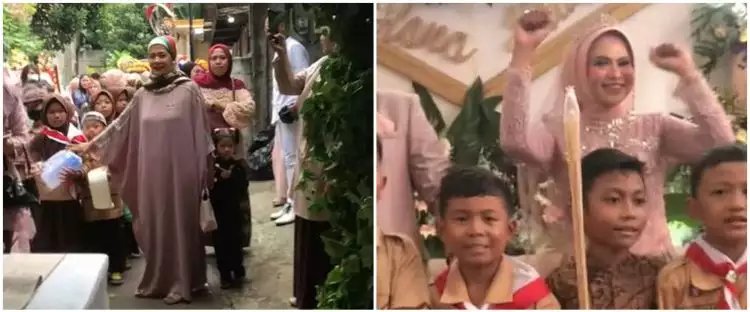 Hadiri pernikahan guru, rombongan anak SD ini kompak kenakan baju pramuka dan bawa kado unik