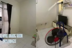 Cuma pakai wallpaper, ruang tamu berantakan ini berhasil disulap jadi mewah banget
