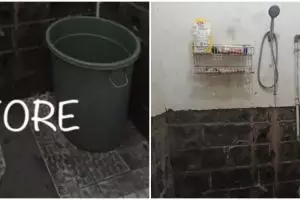 Kamar mandi dengan desain jadul direnovasi jadi modern, potret before-afternya bikin lupa bentuk asli