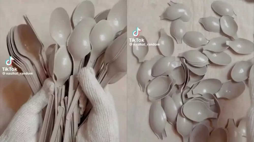 menyulap sendok plastik jadi dekor mewah © TikTok menyulap sendok plastik jadi dekor mewah © TikTok