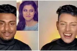 Pria ini tirukan makeup artis Kajol Devgan, hasilnya sampai susah dibedakan