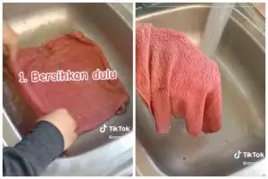 Cuma pakai 1 bumbu masak, ini cara bersihkan kain lap dapur dari noda minyak nggak sampai 5 menit