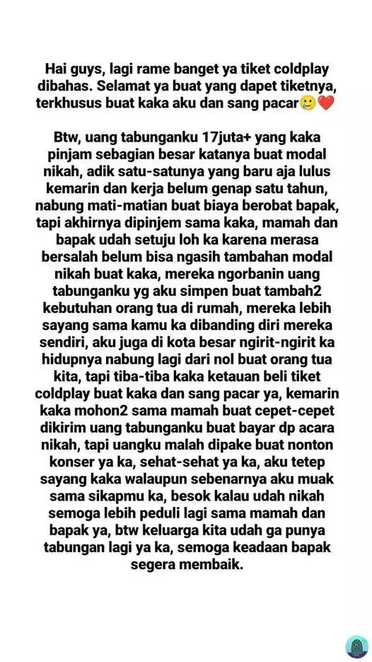 uang berobat dipakai beli tiket Coldplay Berbagai sumber