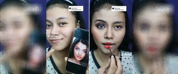 Wanita ini tirukan gaya makeup artis Bollywood Aishwarya Rai, hasilnya sampai susah dibedakan